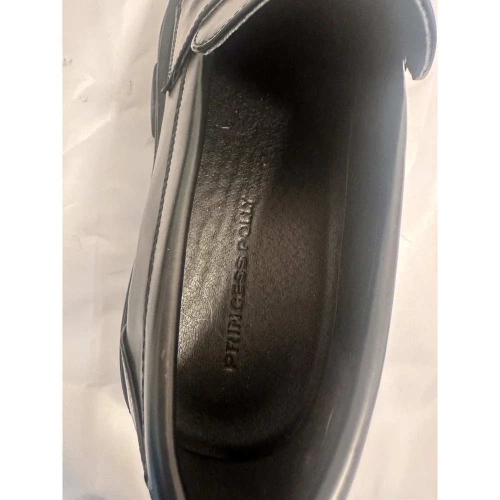 Princess Polly Shoes Womens 7 Black Vegan Leather Bit Loafer Lug Sole Chunky